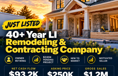 40+ Year LI Remodeling Company | $1.18M Revenue | $330K Pending Project | Owner Retiring